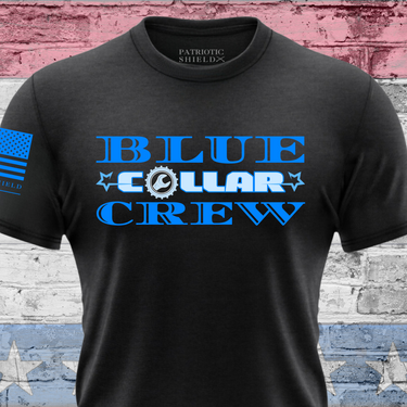 Blue Collar Crew T-Shirt - Patriotic design for hardworking Americans.